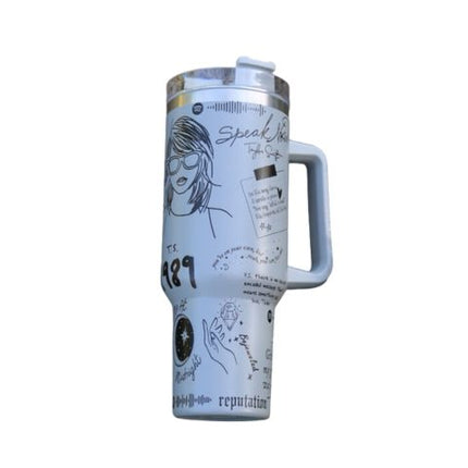 Taylor Swift Inspired Stainless Steel Tumbler | Insulated Leak-Resistant Design | Custom Lyrics & Sketches | Double-Wall Vacuum Sealed | Durable & Rust-Resistant | Ergonomic Handle | Dishwasher Safe | Travel Friendly