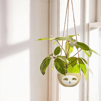 Sloth-Shaped Wall Hanging Ceramic Planter | Decorative Succulent Holder for Indoor Spaces | Gray & Yellow Ornament | Unique Gift Idea | Cute Animal Design for Living Room, Bedroom, Nursery