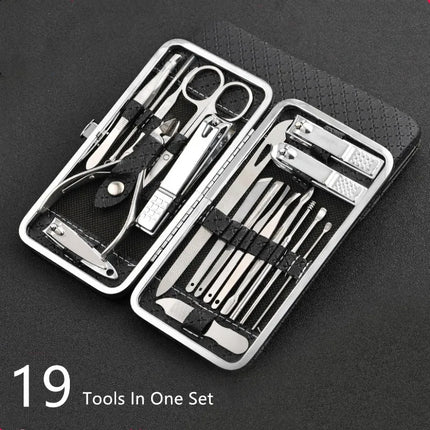 SteelGrip ManiPro Set | 19-Piece Stainless Steel Precision Nail Care Kit | Professional Clippers & Tools