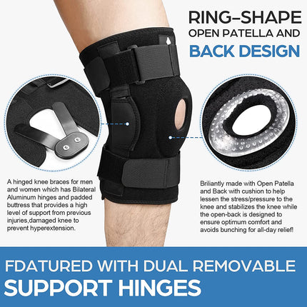 Advanced Knee Brace | Copper Hinged Stabilizers | Patella Gel Pad | Dual Open-Patella Design | ACL, MCL, PCL Pain Relief | 36 Support Modes | Adjustable Velcro Straps | Universal Fit | Medical-Grade Comfort