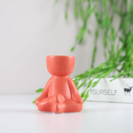 Charming Little Human Succulent Planter | Glazed Ceramic | Decorative Indoor Pot with Drainage | Creative Design for Small Plants and Cuttings | Ideal for Home or Office Decor | Perfect Gift for Plant Enthusiasts