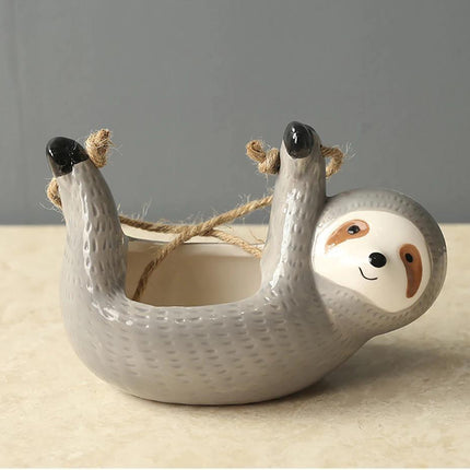 Sloth-Shaped Wall Hanging Ceramic Planter | Decorative Succulent Holder for Indoor Spaces | Gray & Yellow Ornament | Unique Gift Idea | Cute Animal Design for Living Room, Bedroom, Nursery
