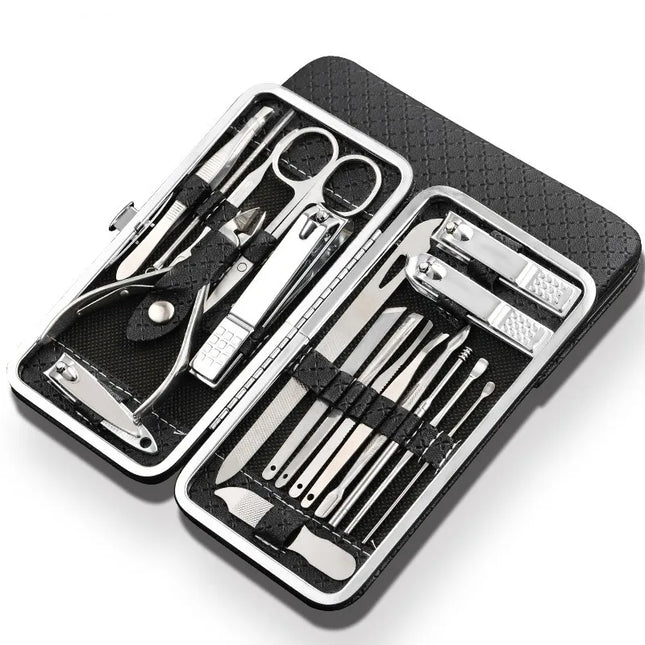 SteelGrip ManiPro Set | 19-Piece Stainless Steel Precision Nail Care Kit | Professional Clippers & Tools