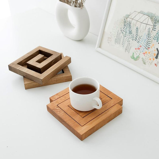 Pine Wood Interlocking Trivet Set | 15.5 x 15.8 cm | Heat Resistant Kitchen Accessory | Set of 2