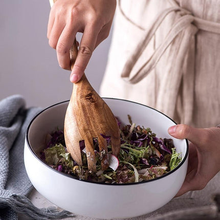 Natural Acacia Wood | Handcrafted Salad Spoon & Fork Set | Scratch & Water Resistant | 26cm Serving Utensils | Lightweight & Antibacterial | Perfect for Kitchen, Dining & Housewarming Gifts