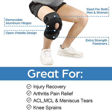 Advanced Knee Brace | Copper Hinged Stabilizers | Patella Gel Pad | Dual Open-Patella Design | ACL, MCL, PCL Pain Relief | 36 Support Modes | Adjustable Velcro Straps | Universal Fit | Medical-Grade Comfort