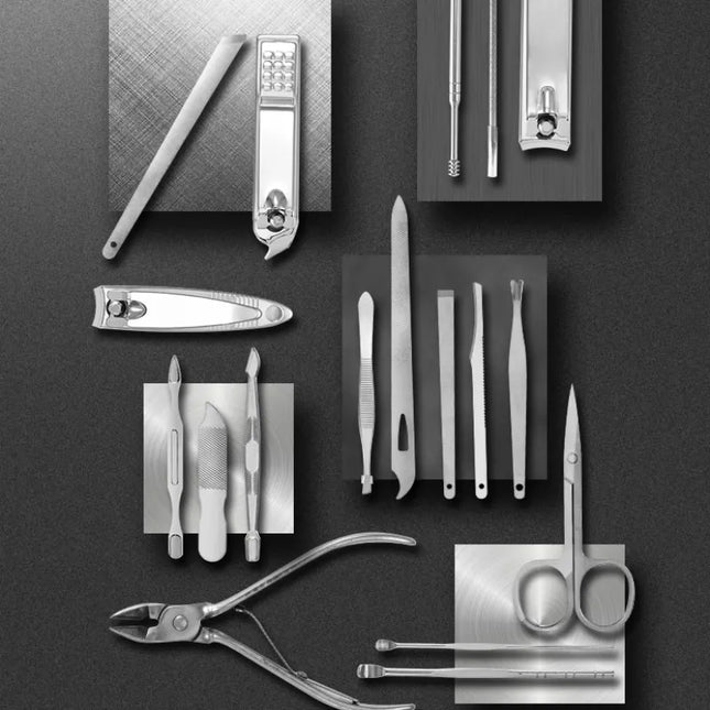 SteelGrip ManiPro Set | 19-Piece Stainless Steel Precision Nail Care Kit | Professional Clippers & Tools