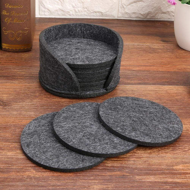 Felt Coasters Set | 10 Pieces with Case | 10 x 10cm | Durable Felt Material | Easy Access and Storage | Ideal for Coffee Table & Breakfast Bar