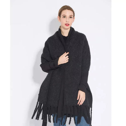 Luxurious Pashmina Scarf | ChicWool Cashmere | Thick Warm Winter Accessory with Trendy Long Fringes | Solid Color | Cozy for Cold Weather