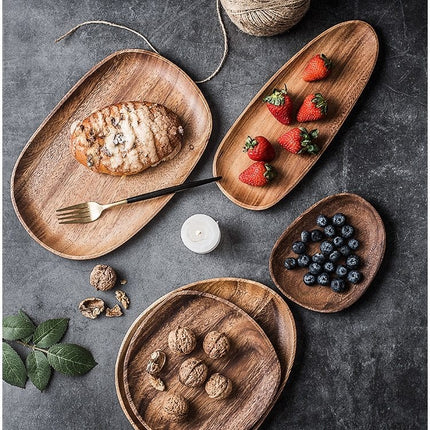 Acacia Wood Elegant Serving Platters | Rustic Durable Tableware | Indoor Dining & Outdoor Adventures | Lightweight Picnic Essential | Scratch & Water Resistant | Perfect Gift Idea | Unique Natural Finish