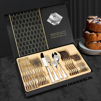 Beverly 24-Piece Luxury Stainless Steel Flatware Set | Elegant Tableware for 6 | Dishwasher Safe