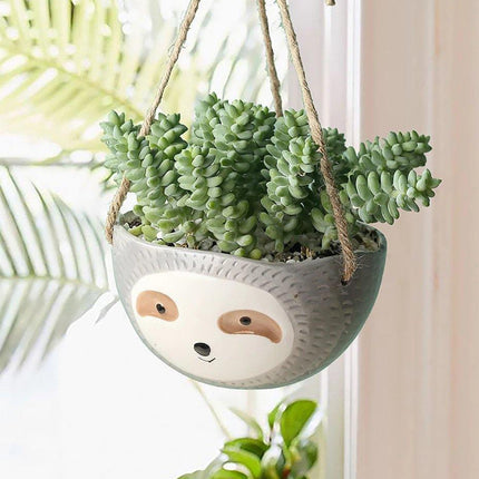 Sloth-Shaped Wall Hanging Ceramic Planter | Decorative Succulent Holder for Indoor Spaces | Gray & Yellow Ornament | Unique Gift Idea | Cute Animal Design for Living Room, Bedroom, Nursery