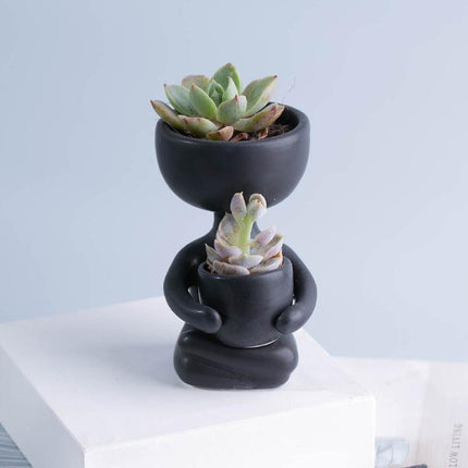 Charming Little Human Succulent Planter | Glazed Ceramic | Decorative Indoor Pot with Drainage | Creative Design for Small Plants and Cuttings | Ideal for Home or Office Decor | Perfect Gift for Plant Enthusiasts