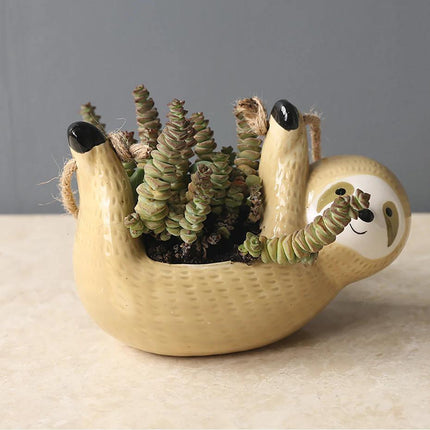 Sloth-Shaped Wall Hanging Ceramic Planter | Decorative Succulent Holder for Indoor Spaces | Gray & Yellow Ornament | Unique Gift Idea | Cute Animal Design for Living Room, Bedroom, Nursery