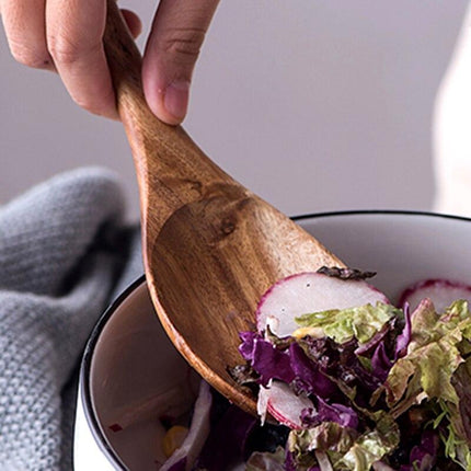 Natural Acacia Wood | Handcrafted Salad Spoon & Fork Set | Scratch & Water Resistant | 26cm Serving Utensils | Lightweight & Antibacterial | Perfect for Kitchen, Dining & Housewarming Gifts