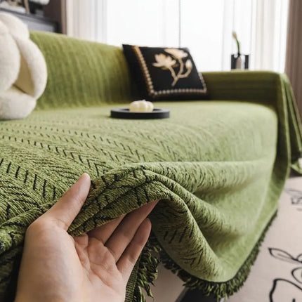 Herringbone Chenille Sofa Cover | Tassel Detail | Pet-Friendly Non-Slip | Soft Microfibre Blend | Fits Armchairs, Loveseats, 3- & 4-Seaters, Sectional Sofas | Durable & Washable | Furniture Protector