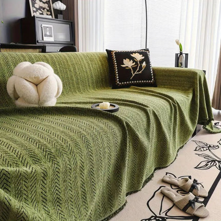Herringbone Chenille Sofa Cover | Tassel Detail | Pet-Friendly Non-Slip | Soft Microfibre Blend | Fits Armchairs, Loveseats, 3- & 4-Seaters, Sectional Sofas | Durable & Washable | Furniture Protector