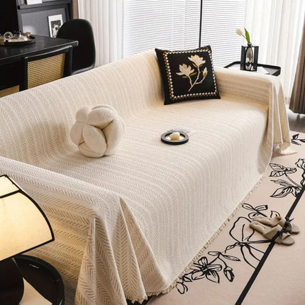 Herringbone Chenille Sofa Cover | Tassel Detail | Pet-Friendly Non-Slip | Soft Microfibre Blend | Fits Armchairs, Loveseats, 3- & 4-Seaters, Sectional Sofas | Durable & Washable | Furniture Protector