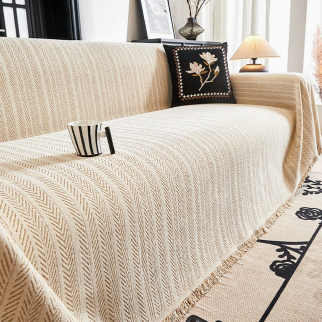 Herringbone Chenille Sofa Cover | Tassel Detail | Pet-Friendly Non-Slip | Soft Microfibre Blend | Fits Armchairs, Loveseats, 3- & 4-Seaters, Sectional Sofas | Durable & Washable | Furniture Protector