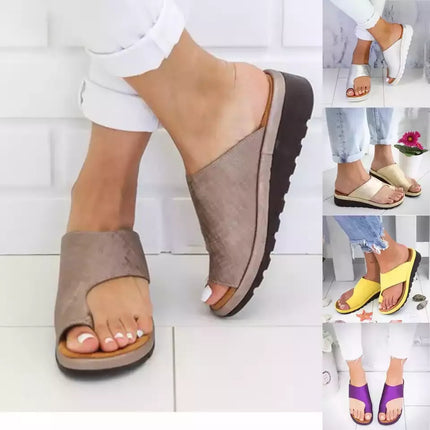 Orthopedic Toe Correction Sandals | Premium Comfort | Bunion Relief | Posture Support | PU Upper | Slip-On | Rubber Outsole | Flat Heel | Arch Support | For Joint Pain & Plantar Fasciitis Relief