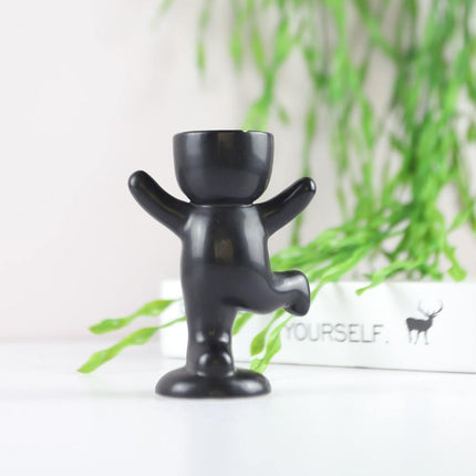 Charming Little Human Succulent Planter | Glazed Ceramic | Decorative Indoor Pot with Drainage | Creative Design for Small Plants and Cuttings | Ideal for Home or Office Decor | Perfect Gift for Plant Enthusiasts