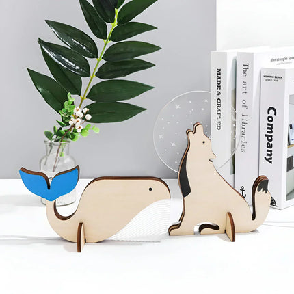 Wooden Animal Table Lamp | LED Night Light for Kids | USB-Powered | Acrylic & Wood Design | Pelican, Sirius, Whale, Toucan Motifs | Touch Switch | Soothing Soft Glow | WildGlow