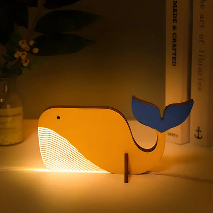 Wooden Animal Table Lamp | LED Night Light for Kids | USB-Powered | Acrylic & Wood Design | Pelican, Sirius, Whale, Toucan Motifs | Touch Switch | Soothing Soft Glow | WildGlow