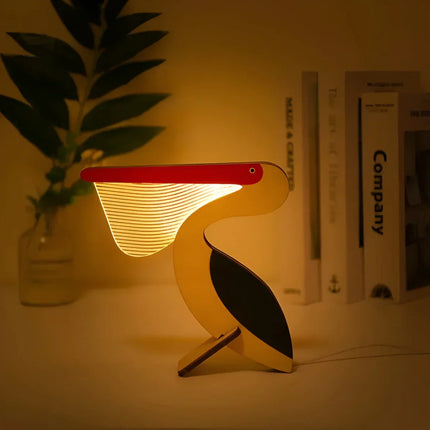 Wooden Animal Table Lamp | LED Night Light for Kids | USB-Powered | Acrylic & Wood Design | Pelican, Sirius, Whale, Toucan Motifs | Touch Switch | Soothing Soft Glow | WildGlow