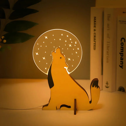 Wooden Animal Table Lamp | LED Night Light for Kids | USB-Powered | Acrylic & Wood Design | Pelican, Sirius, Whale, Toucan Motifs | Touch Switch | Soothing Soft Glow | WildGlow