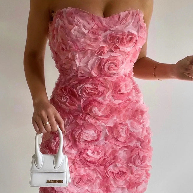 Pink Bohemian Wedding Dress | Sleeveless Bodice | Delicate Floral Pattern | High Waist | Romantic Feminine Design | Elegant Chic Look | Soft High-Quality Fabric