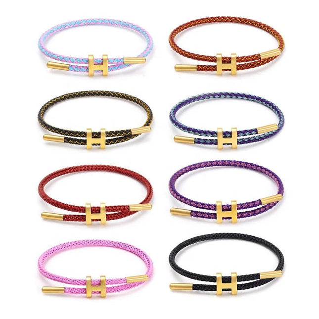 Berlin Inspired Braided Cord Bracelet with "H" Metal Clasp | Sturdy Elegant Design | Available in Various Colors
