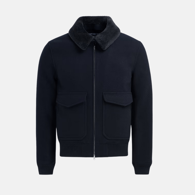 Men's Winter Bomber Jacket | Blue | Regular Fit | Puento Fortade | Soft Faux Fur Lining | TP 20 | Rib-Knit Cuffs | Multiple Pockets | Essential Style