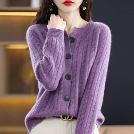 Women's Cozy Warm Wool Cardigan | Soft Loose Fit | Button Up Style | Elegant Knitwear by Belle Couture | Ideal for Layering | Samira Collection