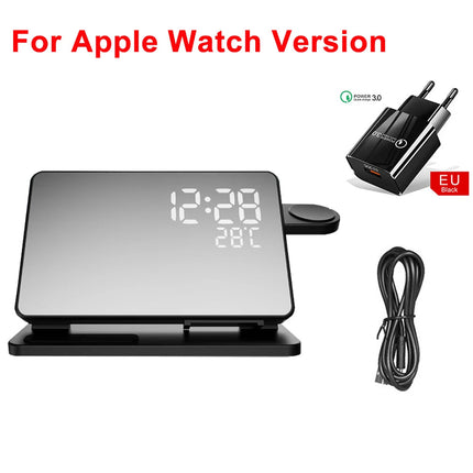 3-in-1 Wireless Fast Charging Station with Alarm Clock | Compatible with Apple iPhone, Watch & AirPods | Qi Technology | Multifunctional & Stylish Docking Solution