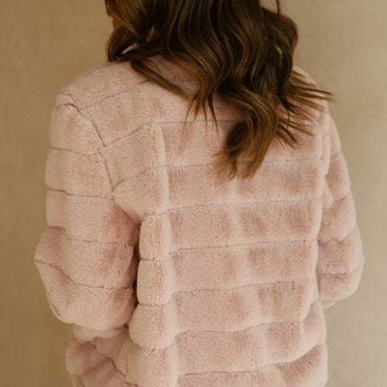 Luxe Women's Soft Faux Fur Crop Jacket | Veloura | Chic Cropped Design | Line Patterns | Metal Claw Clasp | Warm & Stylish | Versatile Outerwear | 100% Polyester | Available in XS - XL