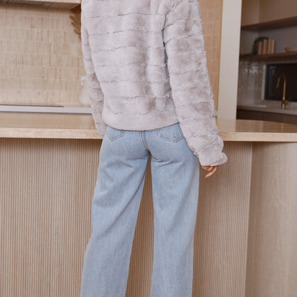 Luxe Women's Soft Faux Fur Crop Jacket | Veloura | Chic Cropped Design | Line Patterns | Metal Claw Clasp | Warm & Stylish | Versatile Outerwear | 100% Polyester | Available in XS - XL