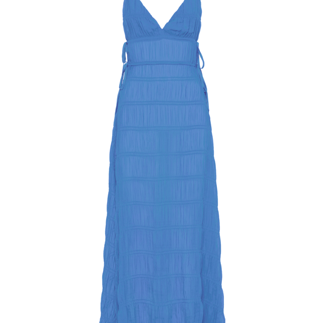 La Louisiane Sheer Cover Maxi Dress | Ruching & Drawstring Waist | Adjustable Side Cutouts | Bust Lined | Polyester Crepe Georgette