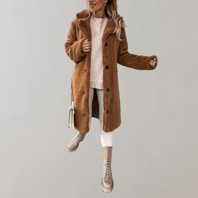 Women's Long Warm Teddy Coat | Beige | Zoey Lable | Winter Outerwear | Sizes S-3XL