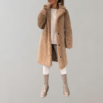 Women's Long Warm Teddy Coat | Beige | Zoey Lable | Winter Outerwear | Sizes S-3XL
