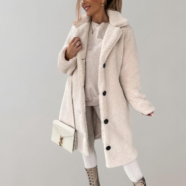 Women's Long Warm Teddy Coat | Beige | Zoey Lable | Winter Outerwear | Sizes S-3XL