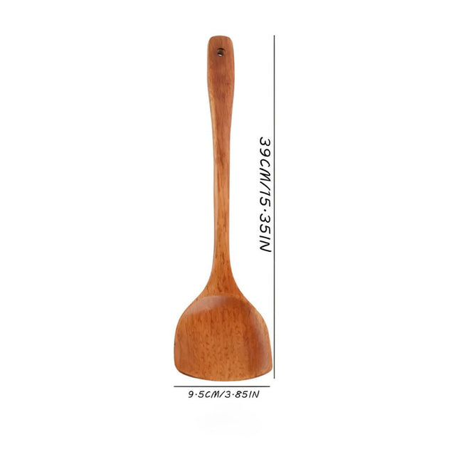 Premium 4-Piece Wooden Kitchen Utensil Set | Durable Hardwood Tools | Scratch-Free for Non-Stick Cookware | Includes Ladle, Spatulas & Spoon | Easy to Clean | Space-Saving Storage with Hanging Holes