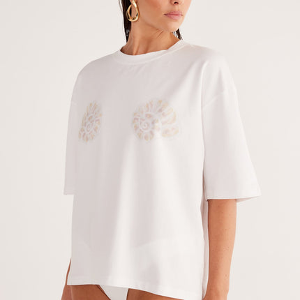 Oversized Cotton T-Shirt | Hand Drawn Print | Drop Shoulders | Relaxed Fit | Soft Texture