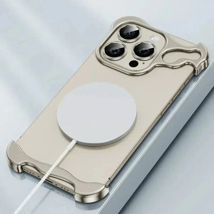 Aluminum Rimless iPhone Case | Slim Minimalist Design | Corner & Lens Protection | Fits iPhone 12-16 Series | Available in 5 Colors | Precision Cutouts for Speakers & Charging | Raised Edges