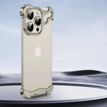 Aluminum Rimless iPhone Case | Slim Minimalist Design | Corner & Lens Protection | Fits iPhone 12-16 Series | Available in 5 Colors | Precision Cutouts for Speakers & Charging | Raised Edges