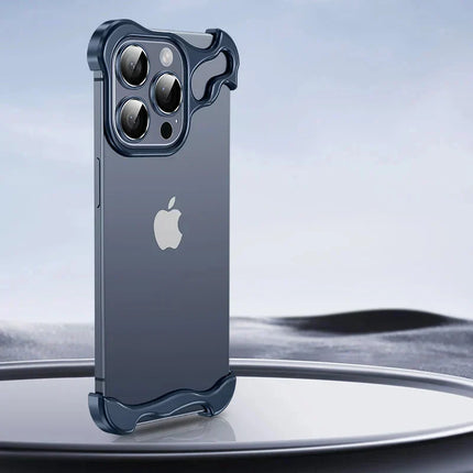 Aluminum Rimless iPhone Case | Slim Minimalist Design | Corner & Lens Protection | Fits iPhone 12-16 Series | Available in 5 Colors | Precision Cutouts for Speakers & Charging | Raised Edges