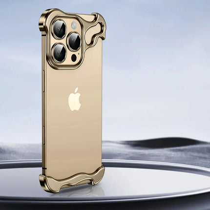 Aluminum Rimless iPhone Case | Slim Minimalist Design | Corner & Lens Protection | Fits iPhone 12-16 Series | Available in 5 Colors | Precision Cutouts for Speakers & Charging | Raised Edges