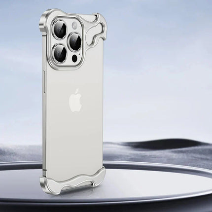 Aluminum Rimless iPhone Case | Slim Minimalist Design | Corner & Lens Protection | Fits iPhone 12-16 Series | Available in 5 Colors | Precision Cutouts for Speakers & Charging | Raised Edges
