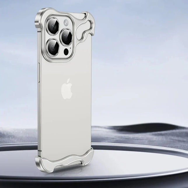 Aluminum Rimless iPhone Case | Slim Minimalist Design | Corner & Lens Protection | Fits iPhone 12-16 Series | Available in 5 Colors | Precision Cutouts for Speakers & Charging | Raised Edges