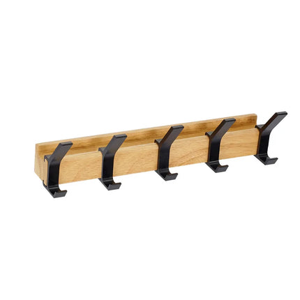 Movable Hooks Wall Mounted Rack | Black Nordic Design | Rubberwood & Aluminum | 40x7x7cm | For Hallway & Bedroom Organization