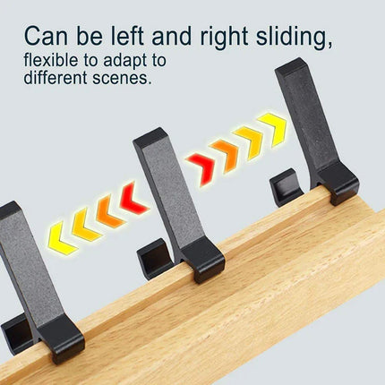 Movable Hooks Wall Mounted Rack | Black Nordic Design | Rubberwood & Aluminum | 40x7x7cm | For Hallway & Bedroom Organization